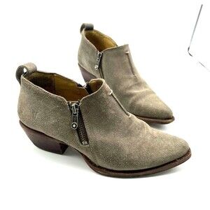 FRYE Womens Size 6.5B Gray Suede Zip Ankle Fashion Boots Bootie